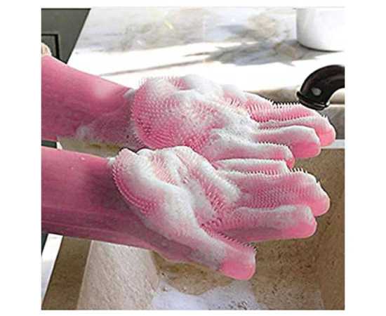 Magic Household Kitchen Silicone Dish Washing Scrubber Rubber Cleaning Gloves