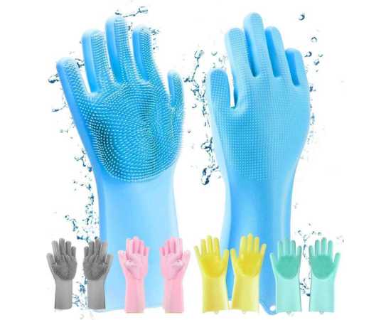 Magic Household Kitchen Silicone Dish Washing Scrubber Rubber Cleaning Gloves