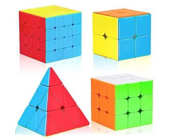 Pack of 4 Rubik Cubes Sticker Less Speed Cube