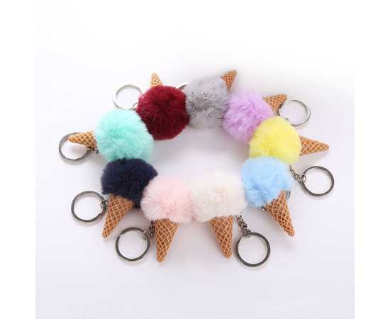 Puff Ball Leather Tassels Pom Pom Keychain - 1 Piece