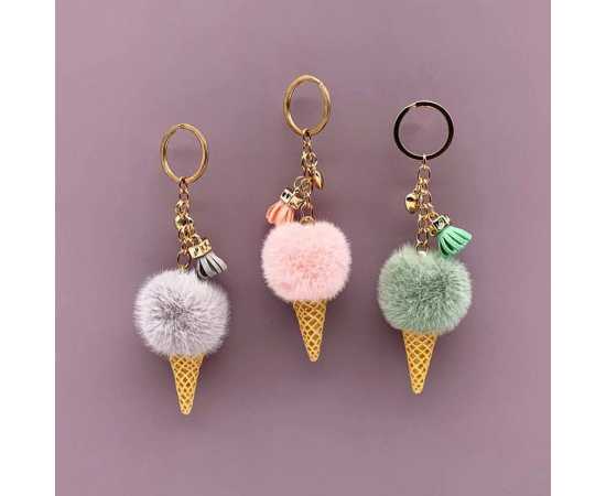 Puff Ball Leather Tassels Pom Pom Keychain - 1 Piece