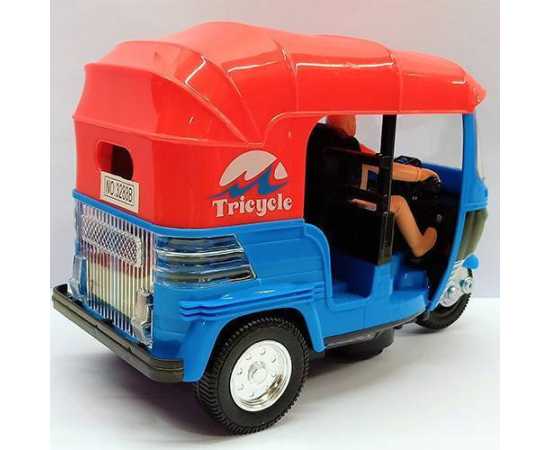 Plastic Pull Back Auto Rickshaw Toy with Sound & Flashing Light