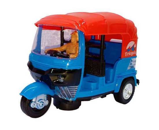 Plastic Pull Back Auto Rickshaw Toy with Sound & Flashing Light