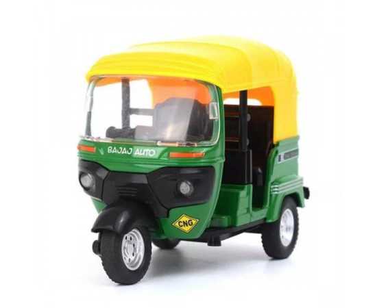 Plastic Pull Back Auto Rickshaw Toy with Sound & Flashing Light
