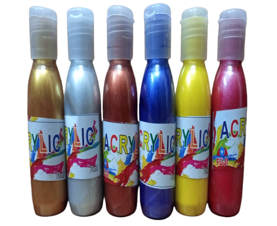 Pack of 6 Bottle Metallic Acrylic Color Paints 75 ml