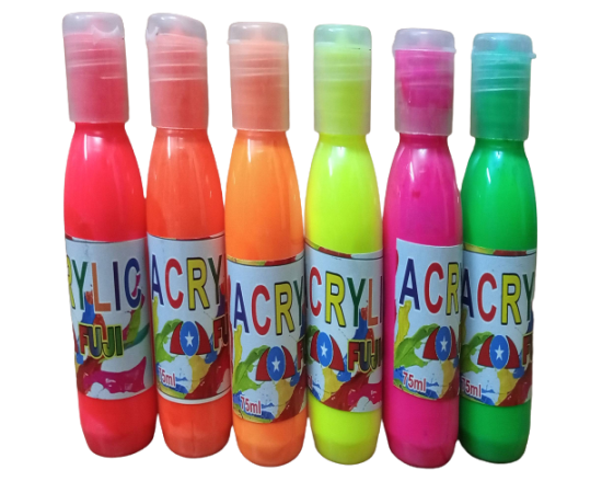 Pack of 6 Bottle Fluorescent Acrylic Color Paints 75 ml