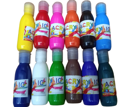 Pack of 12 Bottles Acrylic Color Paints 75 ml