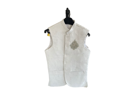 Azlan Shahzad Jamawar Embroidered Motive Waist Coat For Men