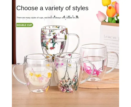 Double Wall Glass Drink Mug with Handle