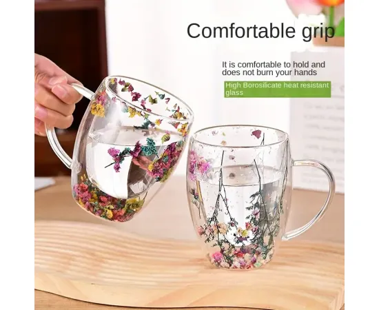 Double Wall Glass Drink Mug with Handle