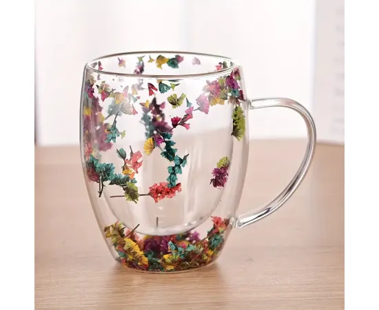 Double Wall Glass Drink Mug with Handle
