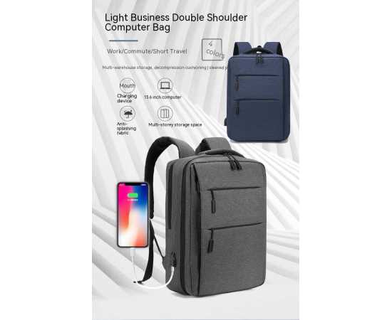 Bag City. Business Laptop Backpack Dual Compartment With USB Port -  Blue