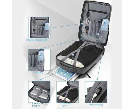 Bag City. Business Laptop Backpack Dual Compartment With USB Port -  Black