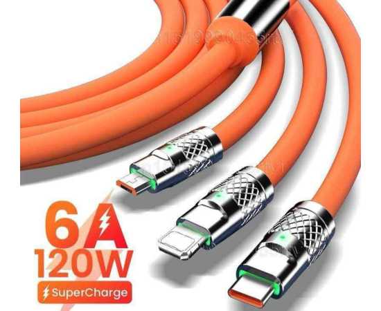 3 in 1 (120W) Type C Micro USB iOS Data Cable Fast Charging