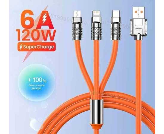 3 in 1 (120W) Type C Micro USB iOS Data Cable Fast Charging
