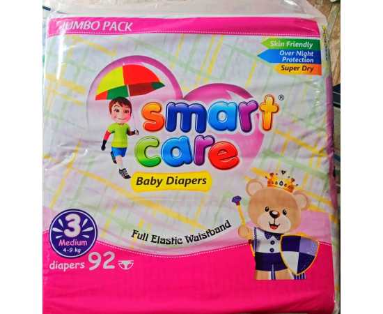 Smart Care Baby Diapers Medium Size Jumbo Pack 92 Pcs