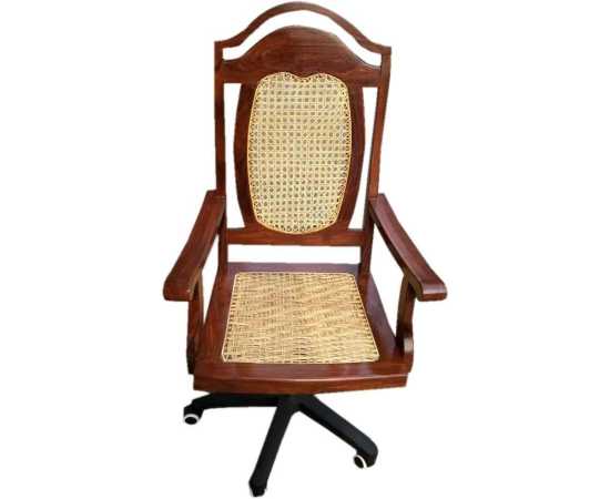 Executive Revolving Cane Kintted Wooden Chair