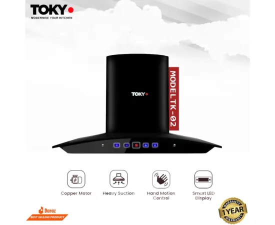 Tokyo Black Stainless Steel Kitchen Hood with touch and Hand Motion Sensor
