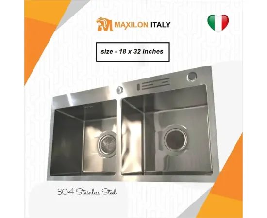 Maxilon Italy 82X45 Kitchen Handmade Sink Double Bowl