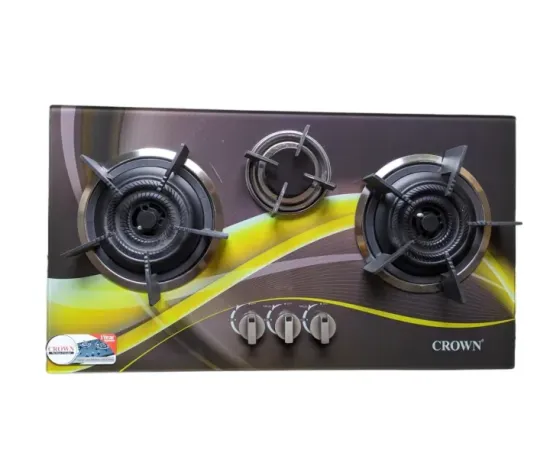 Crown Built-In Hob Model Cr-20G 3 Burner 3D Glass Panel Copper