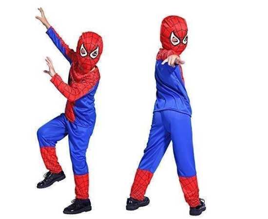 Kid's Cotton Blend Superhero Dress 4 To 6 Years - Red & Blue Kid's Cotton Blend Superhero Dress 4 To 6 Years - Red & Blue