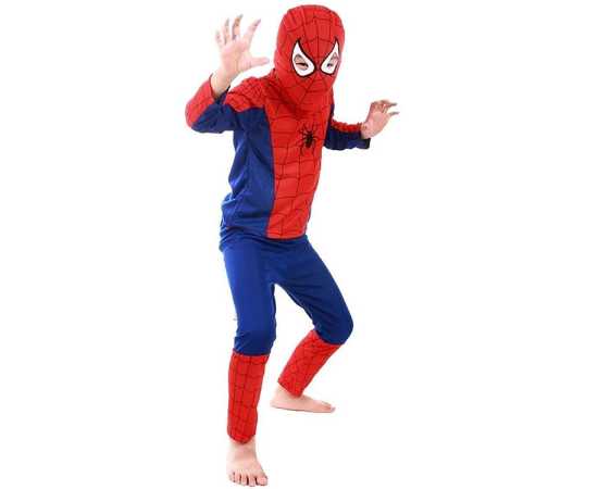 Kid's Cotton Blend Superhero Dress 4 To 6 Years - Red & Blue Kid's Cotton Blend Superhero Dress 4 To 6 Years - Red & Blue