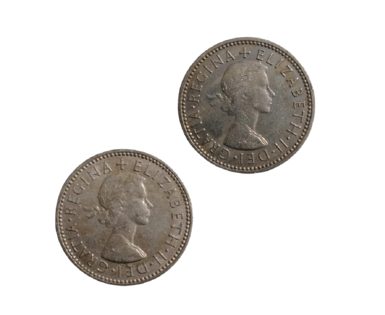 United Kingdom One Shilling Set of 2 Coins (1954-1970)