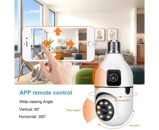 Wi-Fi Camera V380 Pro Dual Lens E27 Bulb Camera 1080p