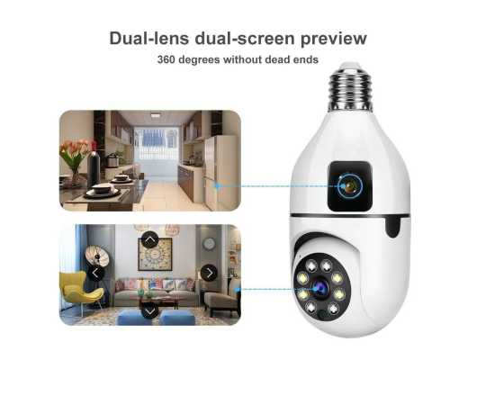 Wi-Fi Camera V380 Pro Dual Lens E27 Bulb Camera 1080p