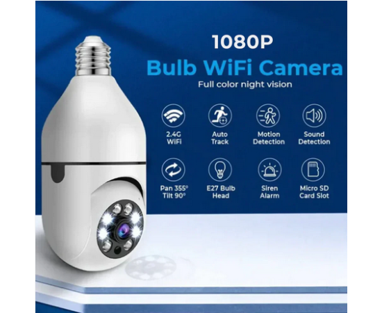 Wifi Smart Bulb Camera V380 Full Hd Cctv Security - 1080P