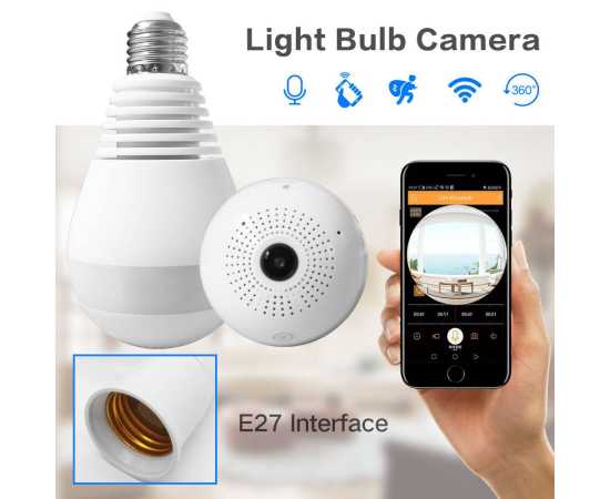 IP Wireless Panoramic WIFI Bulb Camera 1080p Hd 2mp With V380 Pro App