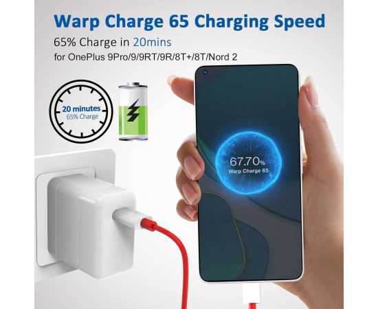 Warp Charger Power Adapter With Type-C for all One Plus Model - 65W
