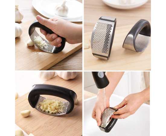 New Garlic Press Rocker, Stainless Steel Garlic Chopper