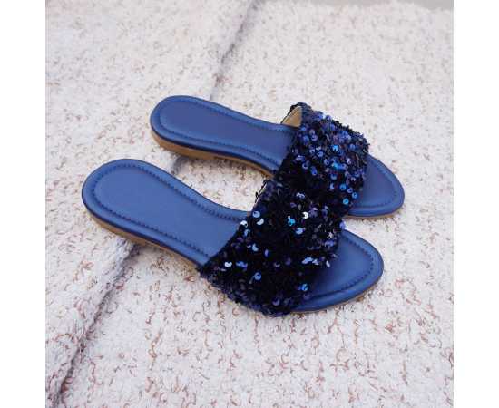Leather Slipper For Women - Blue