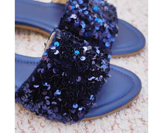 Leather Slipper For Women - Blue