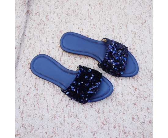 Leather Slipper For Women - Blue